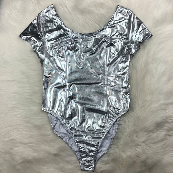 * Silver Costume Leotard * Metallic Stretch * - Picture 2 of 6